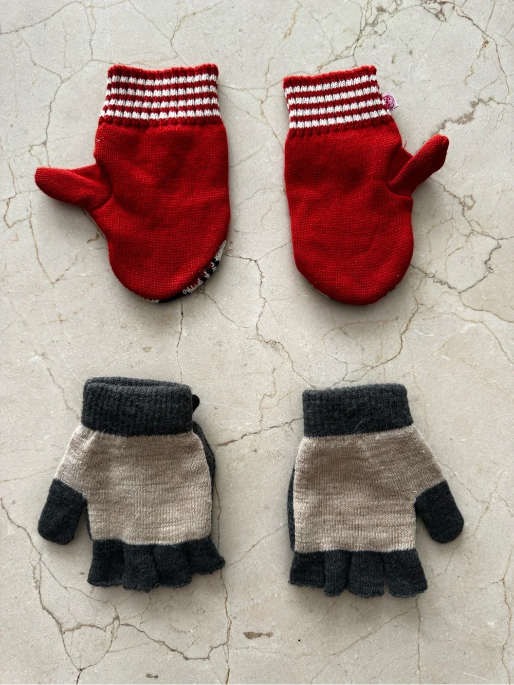 NWOT Kids Red Fox Knit Mittens and Gray Puppy Convertible Gloves Set 4 - 6 years